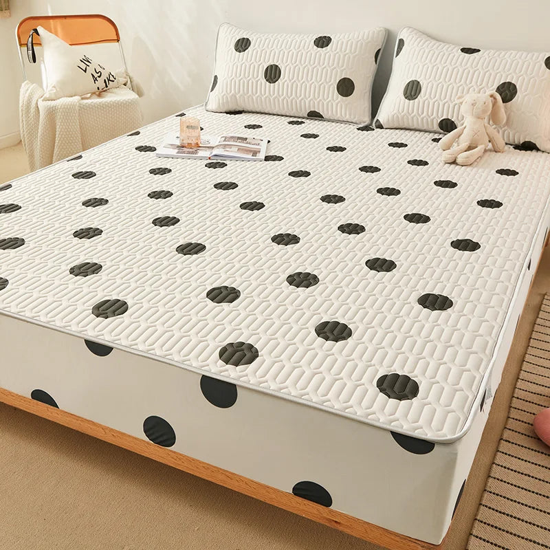 MF Natural Latex Thickened Summer Bed Mat | Cool Feeling Ice Silk Mattress Cover & Pillowcase, Soft, Breathable Cooling for Summer