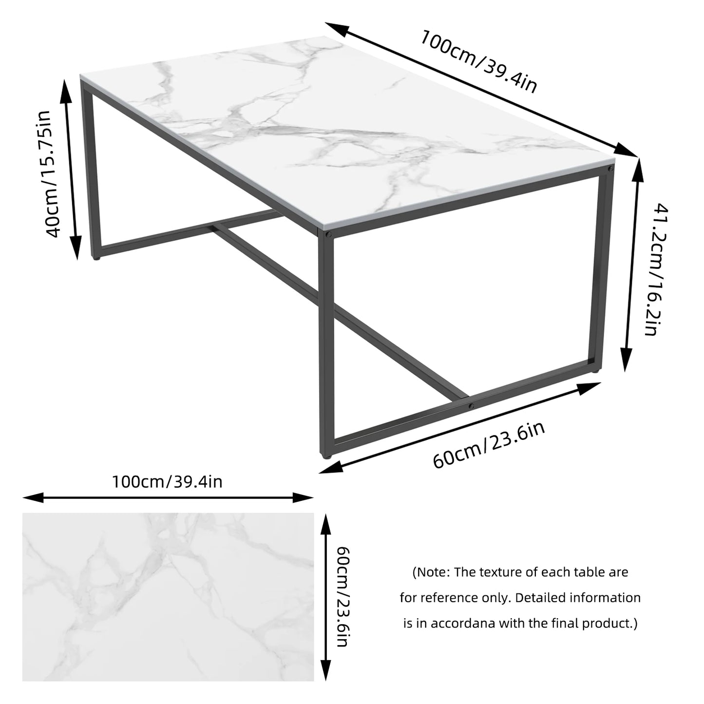 MF Rectangle Sintered Stone Coffee Table with Aluminum Alloy Frame | Back & Grey