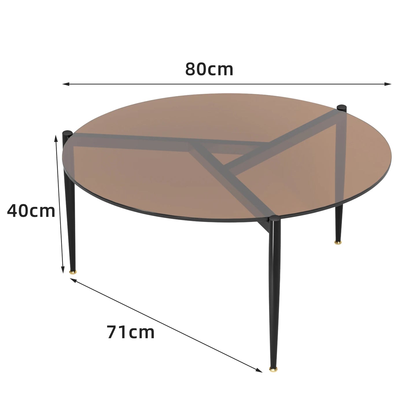 MF Round Coffee Table | Tempered Glass Leisure End Table with Sleek Metal Legs for Living Room and Office