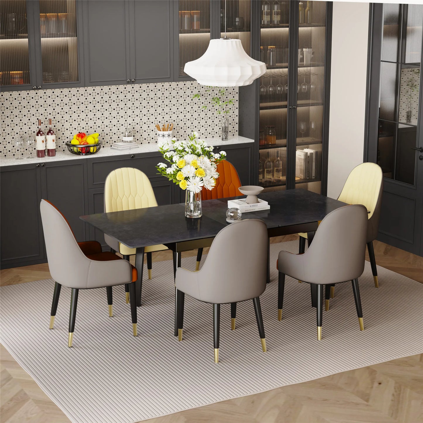 MF Extendable Modern Dining Table | Rectangular Space-Saving Expandable Kitchen Table with Metal Frame