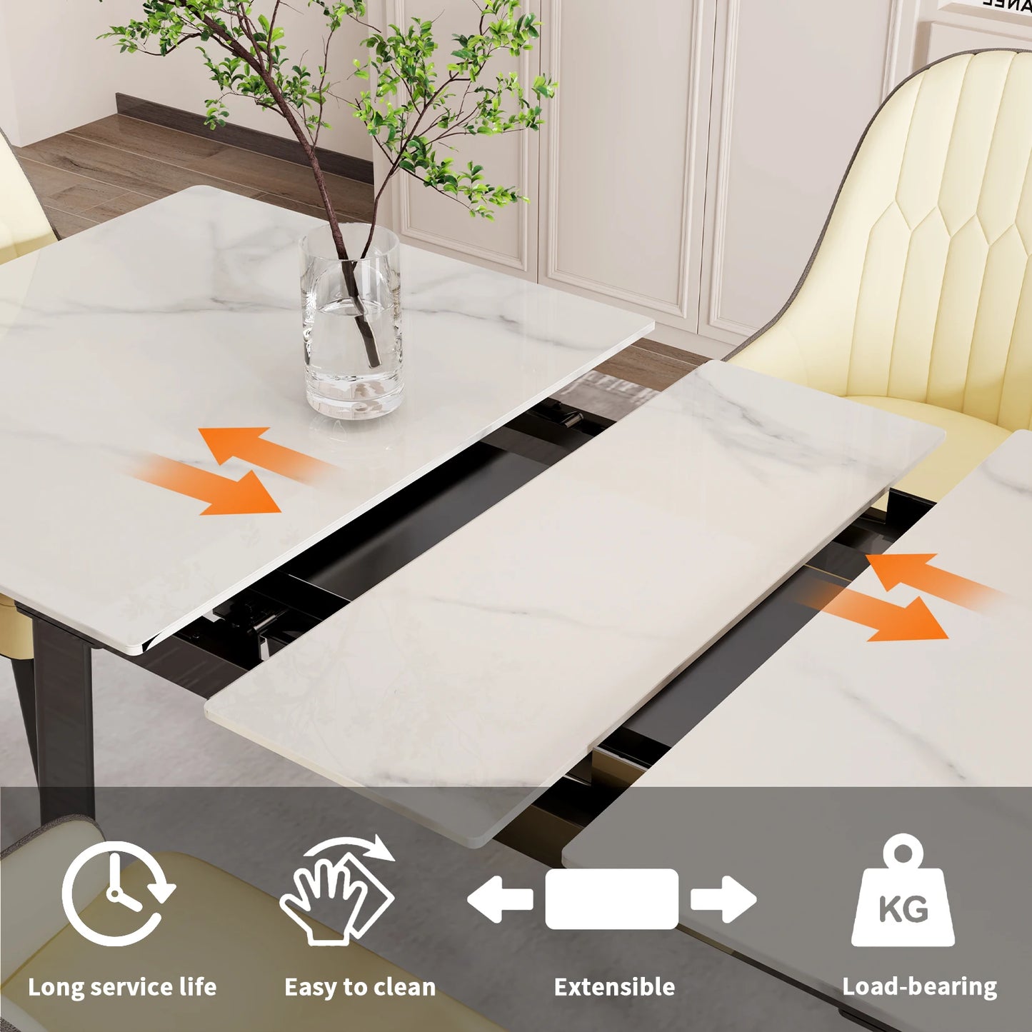 MF Extendable Modern Dining Table | Rectangular Space-Saving Expandable Kitchen Table with Metal Frame