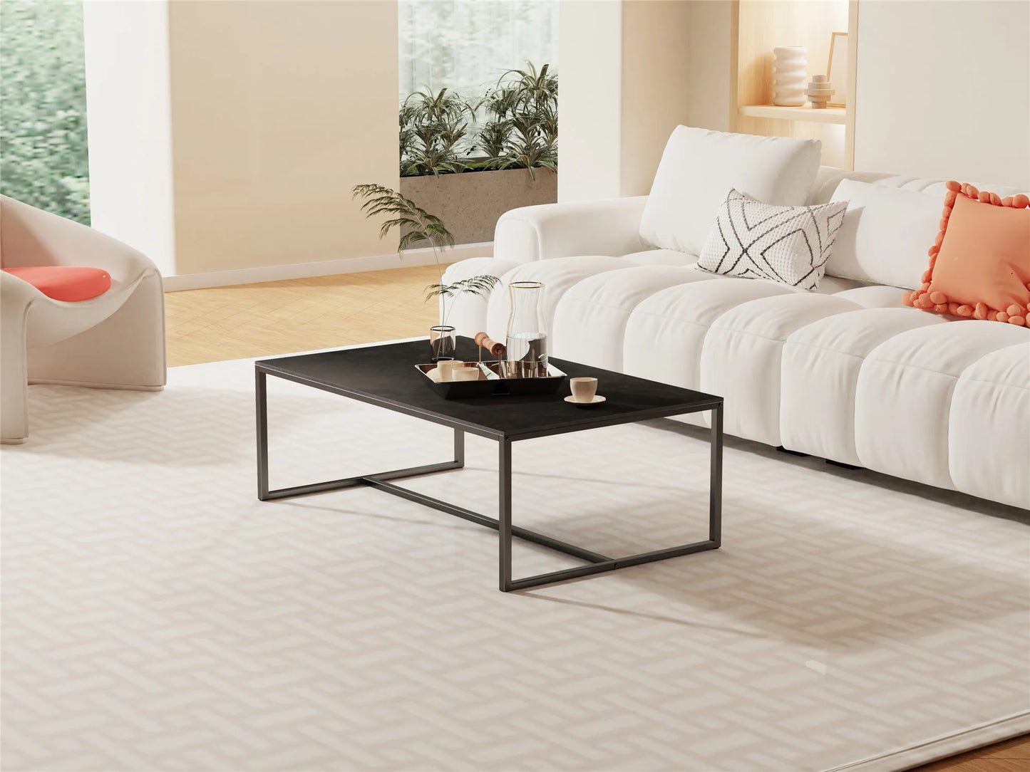 MF Rectangle Sintered Stone Coffee Table with Aluminum Alloy Frame | Back & Grey