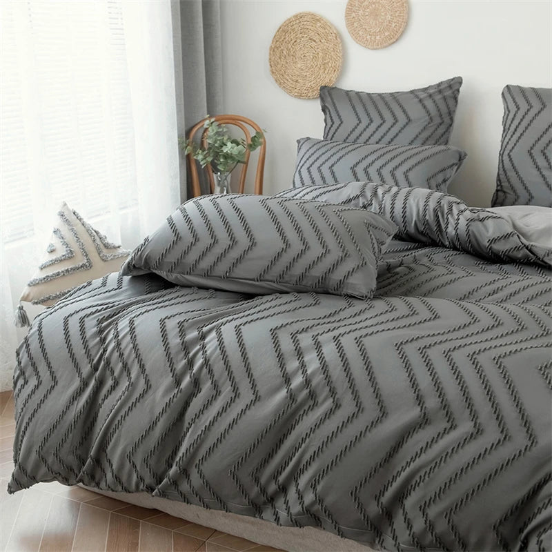MF Simple Wave Striped Double Duvet Cover Set | Soft Bedding Set with Blanket Cover & Pillowcases