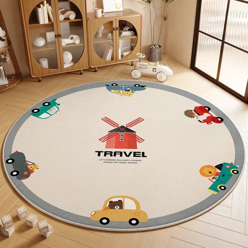MF Round Cartoon Rug | Anti-Slip Kids’ Bedroom Carpet, Sound-Insulating Living Room Mat