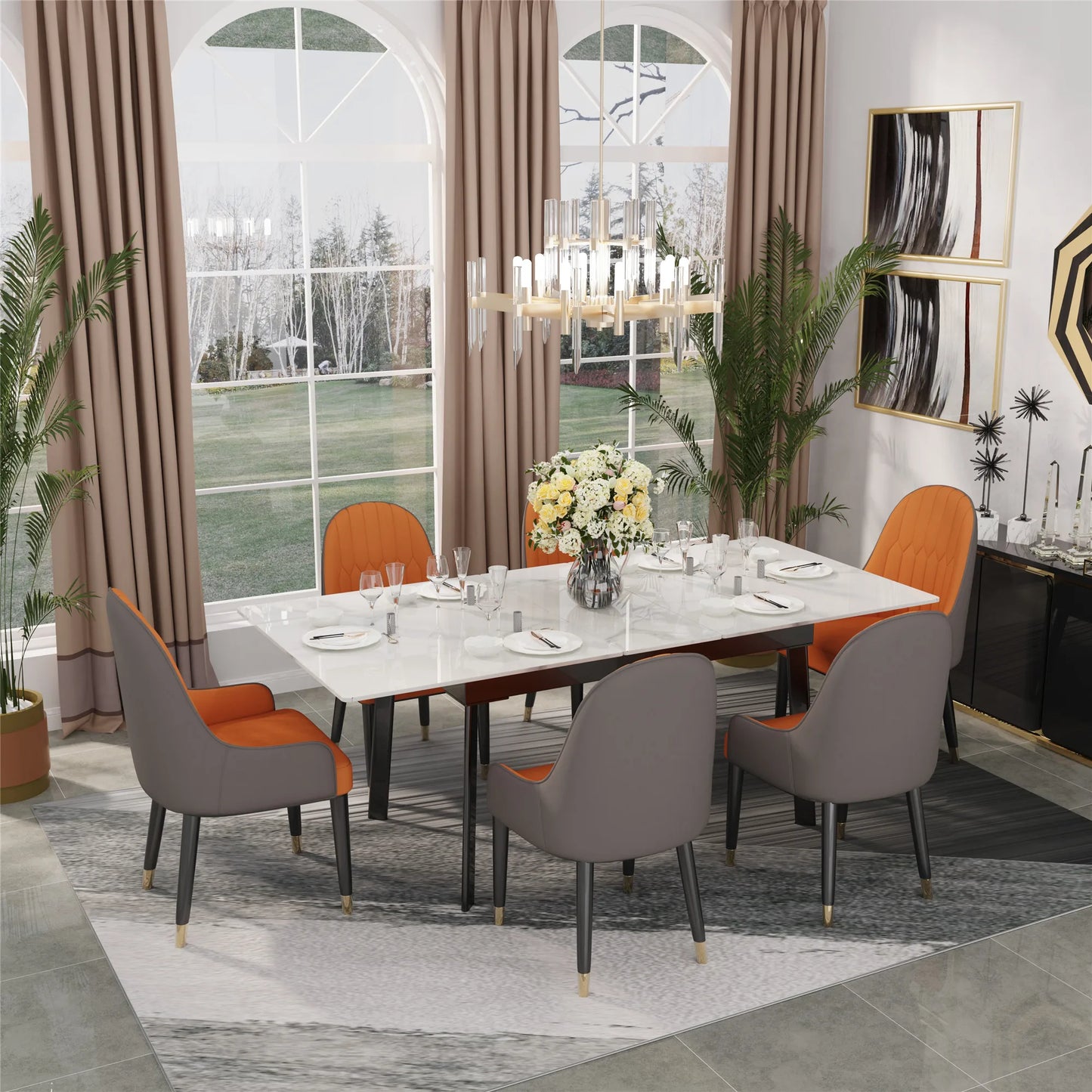 MF Extendable Modern Dining Table | Rectangular Space-Saving Expandable Kitchen Table with Metal Frame