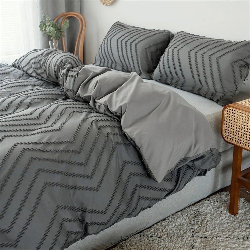 MF Simple Wave Striped Double Duvet Cover Set | Soft Bedding Set with Blanket Cover & Pillowcases