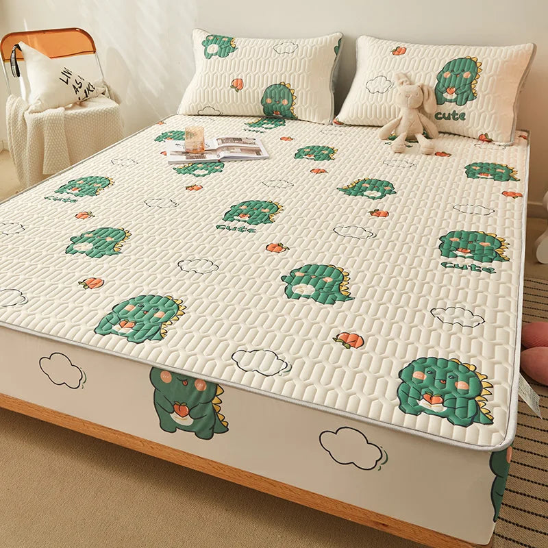MF Natural Latex Thickened Summer Bed Mat | Cool Feeling Ice Silk Mattress Cover & Pillowcase, Soft, Breathable Cooling for Summer