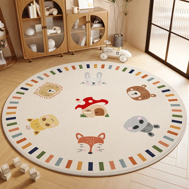 MF Round Cartoon Rug | Anti-Slip Kids’ Bedroom Carpet, Sound-Insulating Living Room Mat