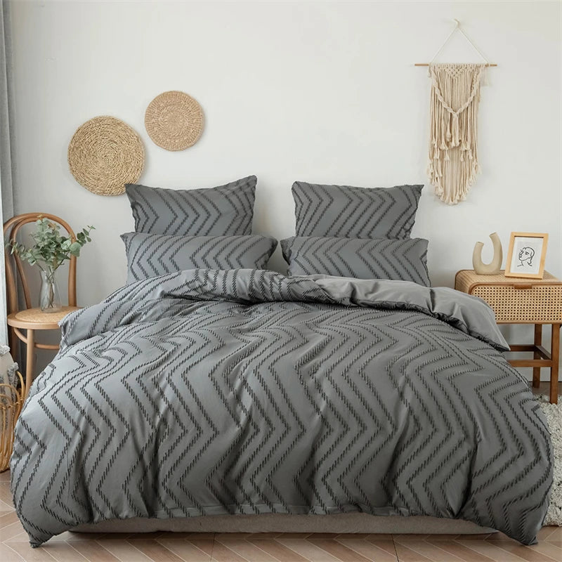 MF Simple Wave Striped Double Duvet Cover Set | Soft Bedding Set with Blanket Cover & Pillowcases