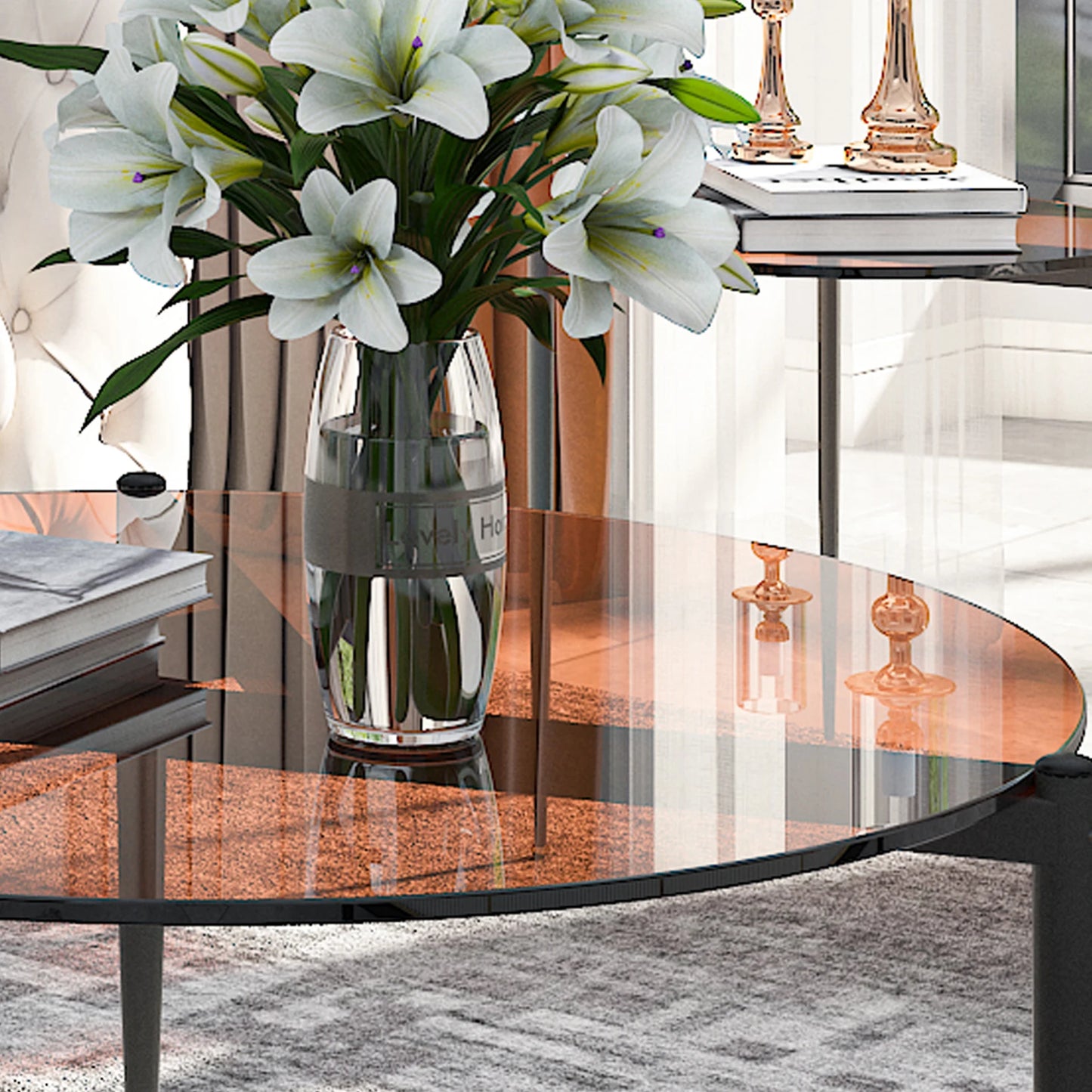 MF Round Coffee Table | Tempered Glass Leisure End Table with Sleek Metal Legs for Living Room and Office