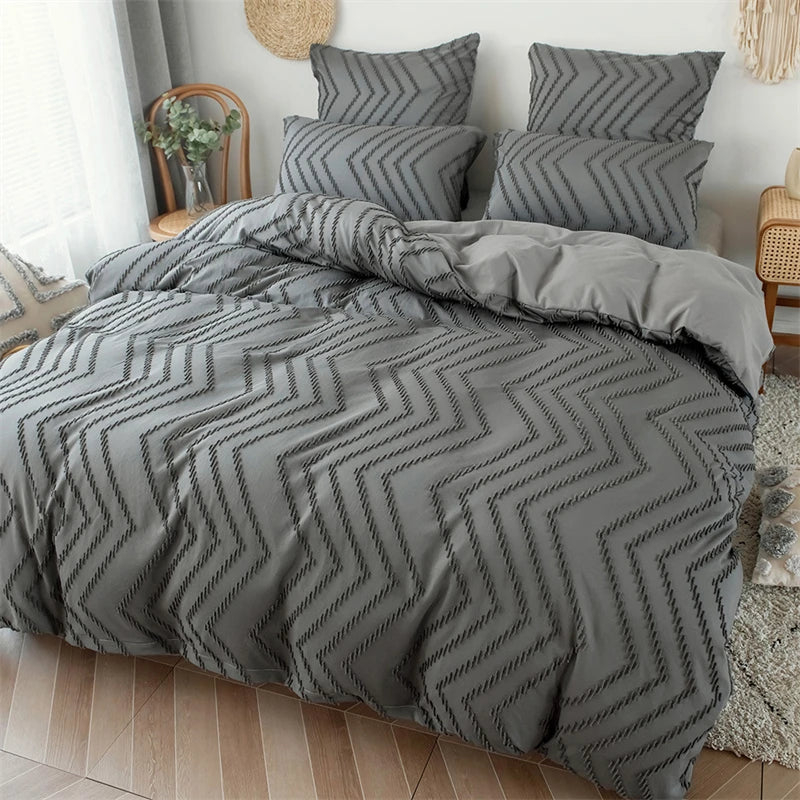 MF Simple Wave Striped Double Duvet Cover Set | Soft Bedding Set with Blanket Cover & Pillowcases