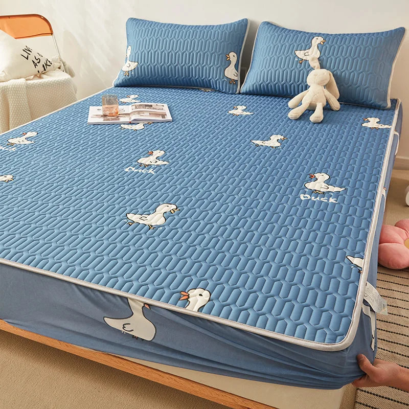 MF Natural Latex Thickened Summer Bed Mat | Cool Feeling Ice Silk Mattress Cover & Pillowcase, Soft, Breathable Cooling for Summer