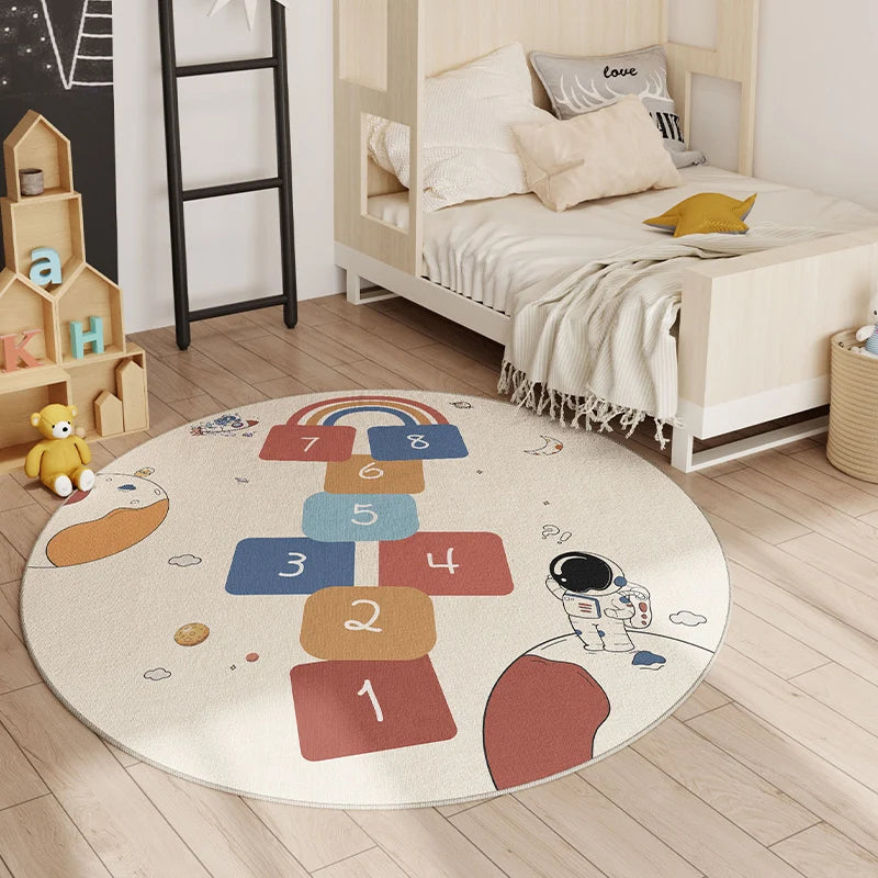 MF Round Modern Kids' Fluffy Rug | Washable Large Area Carpet, Hopscotch Bedroom Mat, Living Room Décor