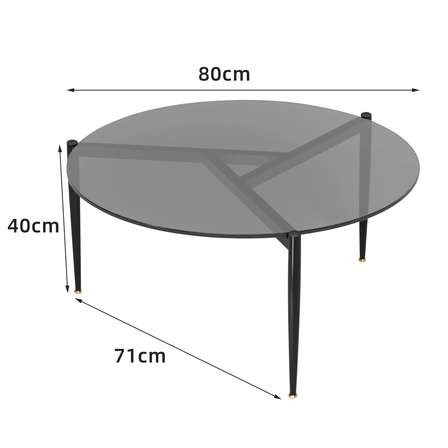 MF Round Coffee Table | Tempered Glass Leisure End Table with Sleek Metal Legs for Living Room and Office