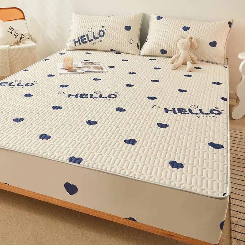 MF Natural Latex Thickened Summer Bed Mat | Cool Feeling Ice Silk Mattress Cover & Pillowcase, Soft, Breathable Cooling for Summer