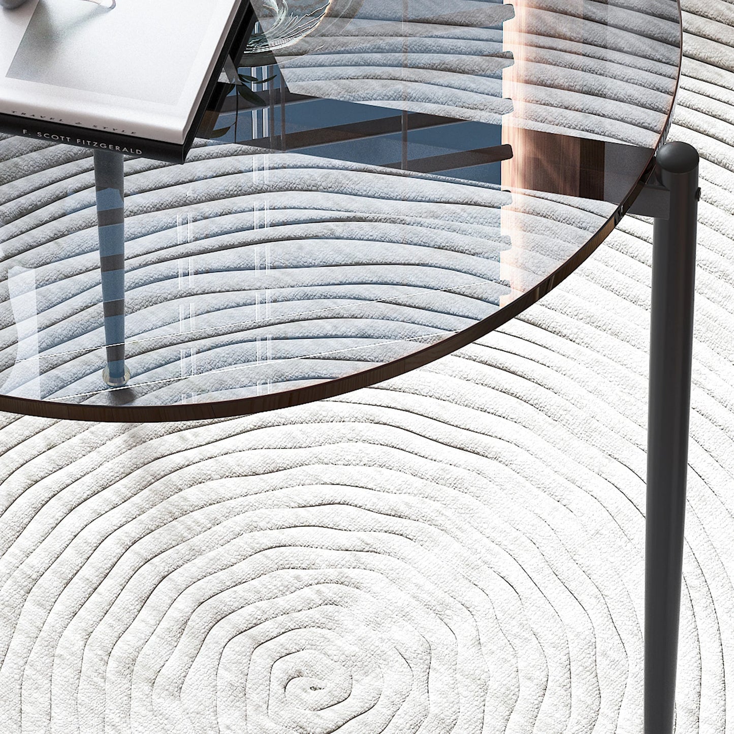 MF Round Coffee Table | Tempered Glass Leisure End Table with Sleek Metal Legs for Living Room and Office