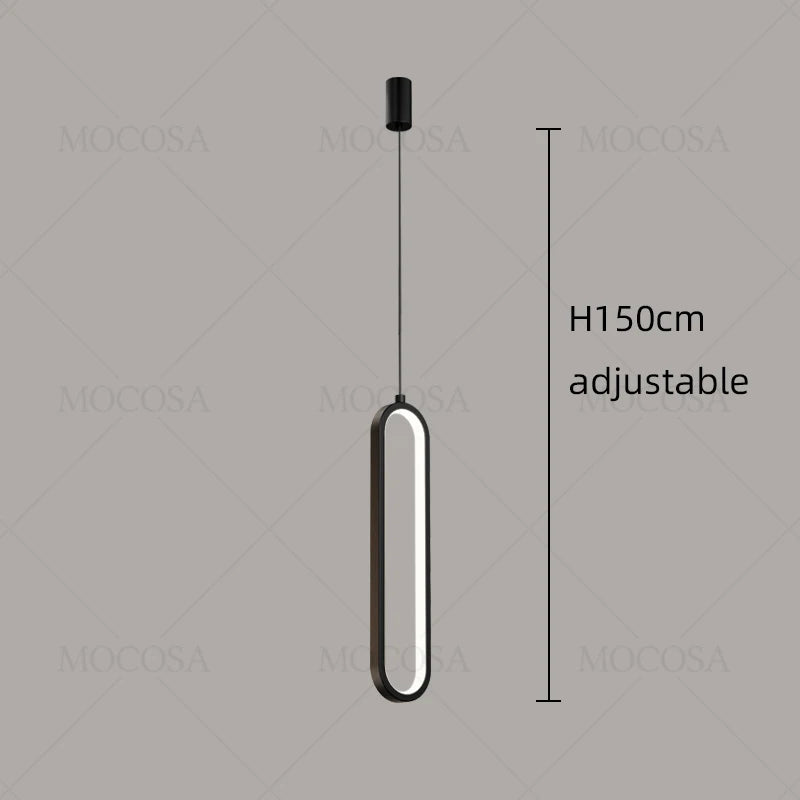 MF Oval Metal Stairway Chandelier | High-Rise Staircase Pendant Lights, Elliptic LED Bedside Lamp with Remote Control Dimming