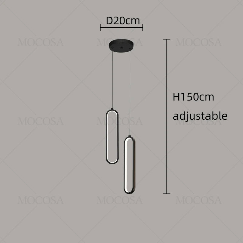 MF Oval Metal Stairway Chandelier | High-Rise Staircase Pendant Lights, Elliptic LED Bedside Lamp with Remote Control Dimming