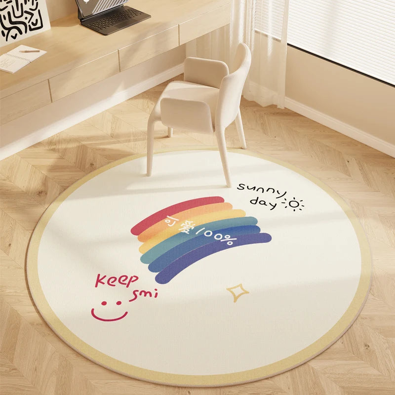 MF Round Modern Kids' Fluffy Rug | Washable Large Area Carpet, Hopscotch Bedroom Mat, Living Room Décor