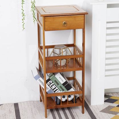 Bamboo 3-Tier Bedside Table with Drawer