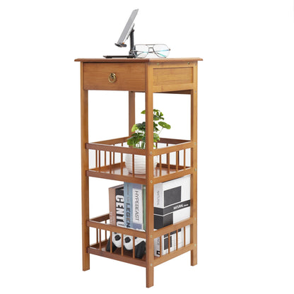 Bamboo 3-Tier Bedside Table with Drawer