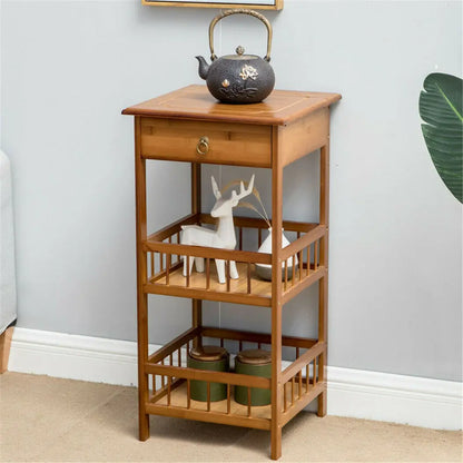 Bamboo 3-Tier Bedside Table with Drawer