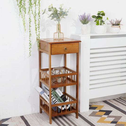 Bamboo 3-Tier Bedside Table with Drawer