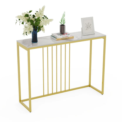 Sintered Stone Console Table Gold Metal