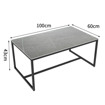 Rectangular Grey Sintered Stone Coffee Table with Black Metal Frame