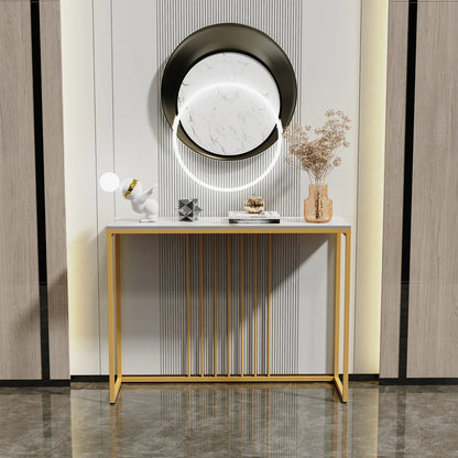 Sintered Stone Console Table Gold Metal