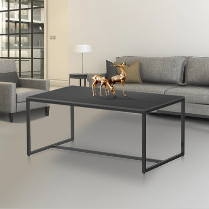 Rectangular Grey Sintered Stone Coffee Table with Black Metal Frame