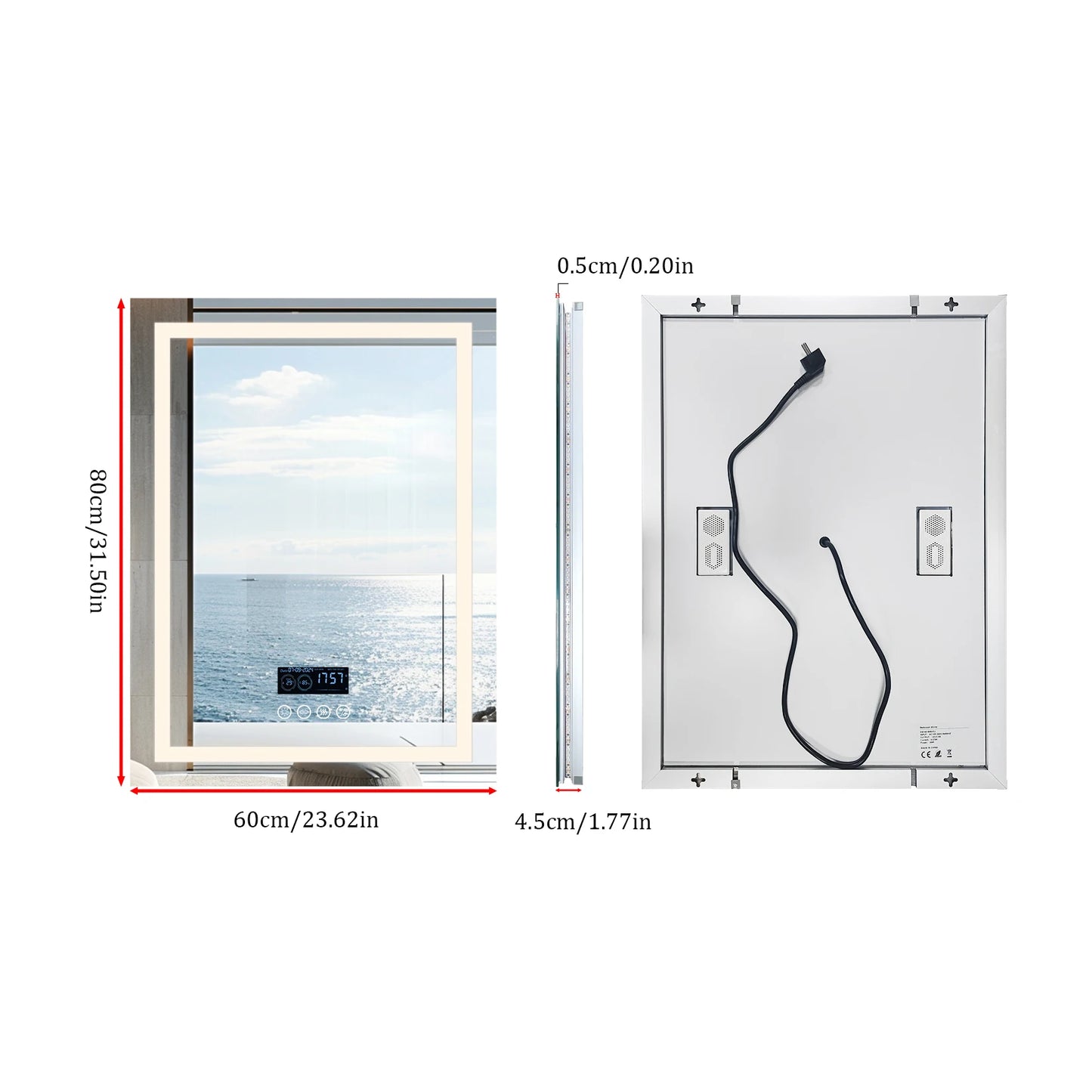 MF 24 x 32 Inch LED Bathroom Mirror | Bluetooth Smart Display, Touch Button, Dimmable 3-Color Light, Anti-Fog, Memory Function