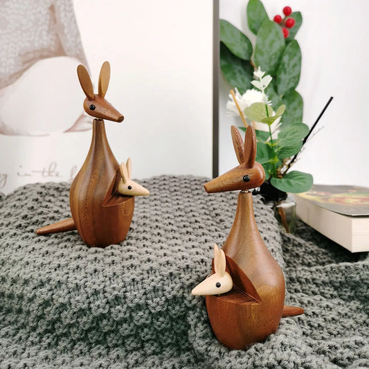 Teak Wood Kangaroo Decor