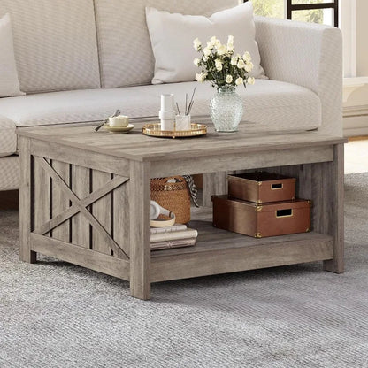 Oak Wood Coffee Table with Storage