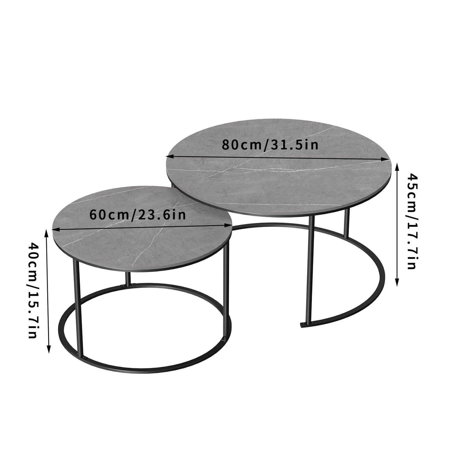 Modern Grey Sintered Stone Nesting Coffee Table Set