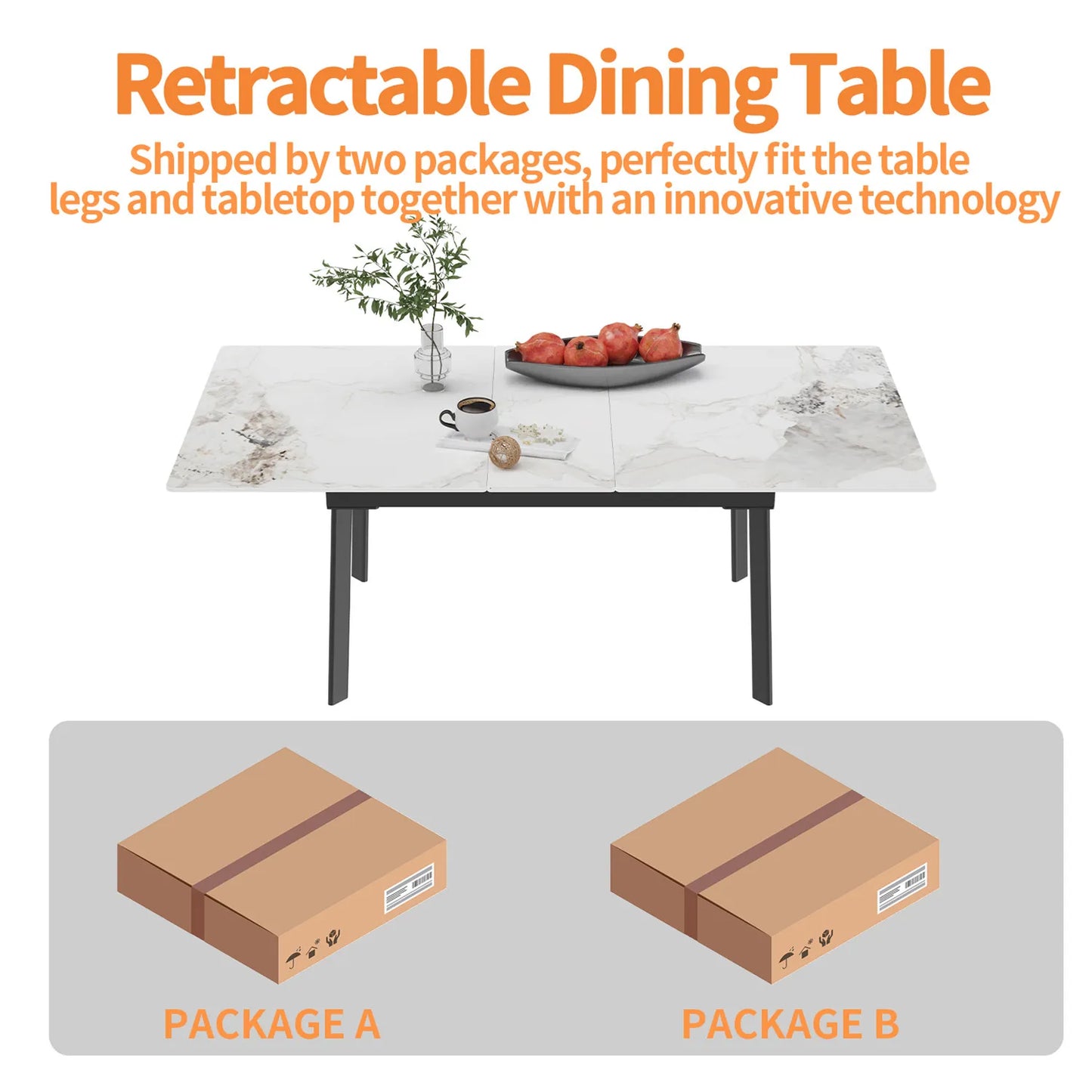 Extendable Rectangular Sintered Stone Dining Table 6-8 Seater