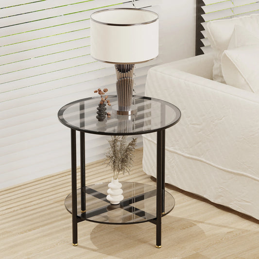 Round 2-Tier Coffee Table With Tempered Glass Top