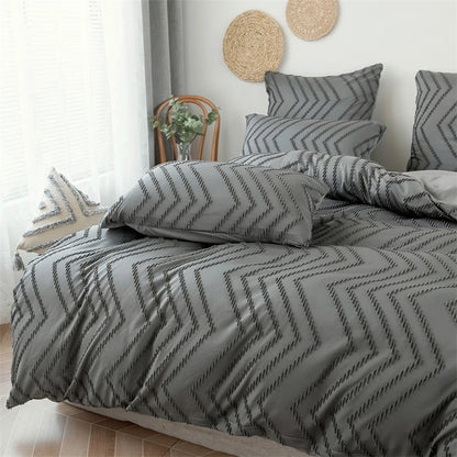 MF Simple Wave Striped Double Duvet Cover Set | Soft Bedding Set with Blanket Cover & Pillowcases