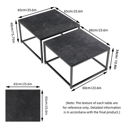 Modern Nesting Coffee Table Set of 2 - Square Sintered Ston Center Tables for Living Room & Office, Stackable Design, White/Black