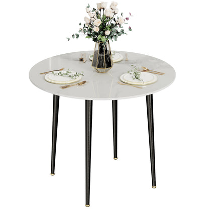 Harmony Round Sintered Stone Dining Table - 32" with Black Metal Legs