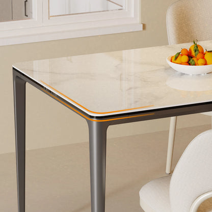 Rectangular Dining Table With Sintered Stone Tempered Glass Top