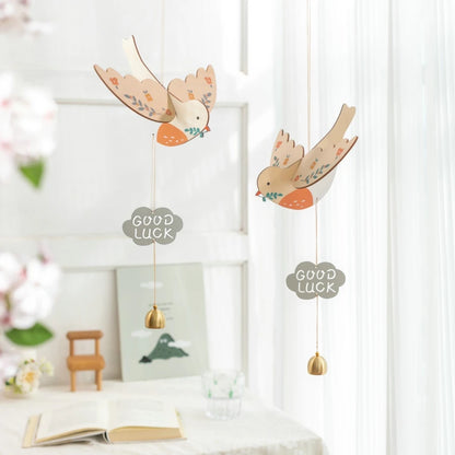 Good Luck Wind Chimes Wooden Birds