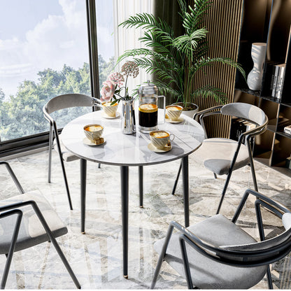 Harmony Round Sintered Stone Dining Table - 32" with Black Metal Legs