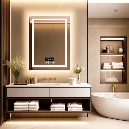 MF 24 x 32 Inch LED Bathroom Mirror | Bluetooth Smart Display, Touch Button, Dimmable 3-Color Light, Anti-Fog, Memory Function