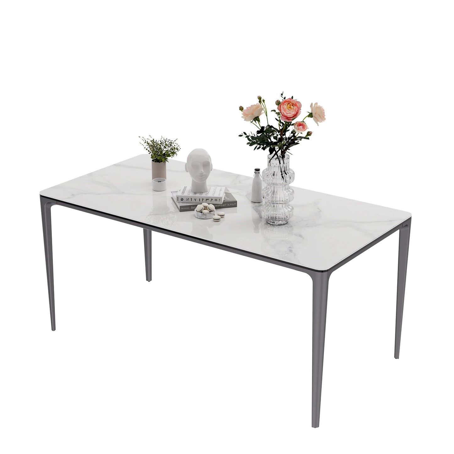 Rectangular Dining Table With Sintered Stone Tempered Glass Top