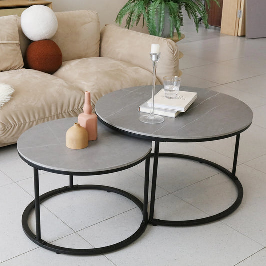 Modern Grey Sintered Stone Nesting Coffee Table Set