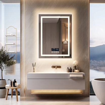 MF 24 x 32 Inch LED Bathroom Mirror | Bluetooth Smart Display, Touch Button, Dimmable 3-Color Light, Anti-Fog, Memory Function