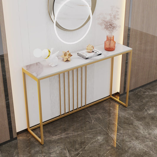 Gold Metal Leg Console Table with Sintered Top for Hallway Entryway