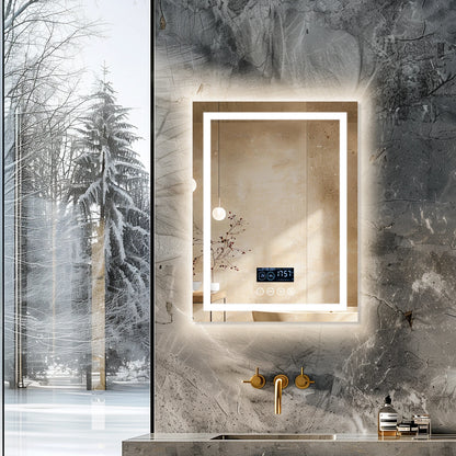 MF 24 x 32 Inch LED Bathroom Mirror | Bluetooth Smart Display, Touch Button, Dimmable 3-Color Light, Anti-Fog, Memory Function