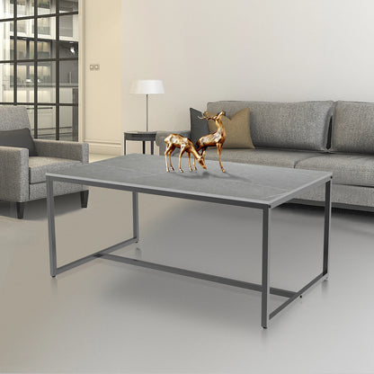 Rectangular Grey Sintered Stone Coffee Table with Black Metal Frame